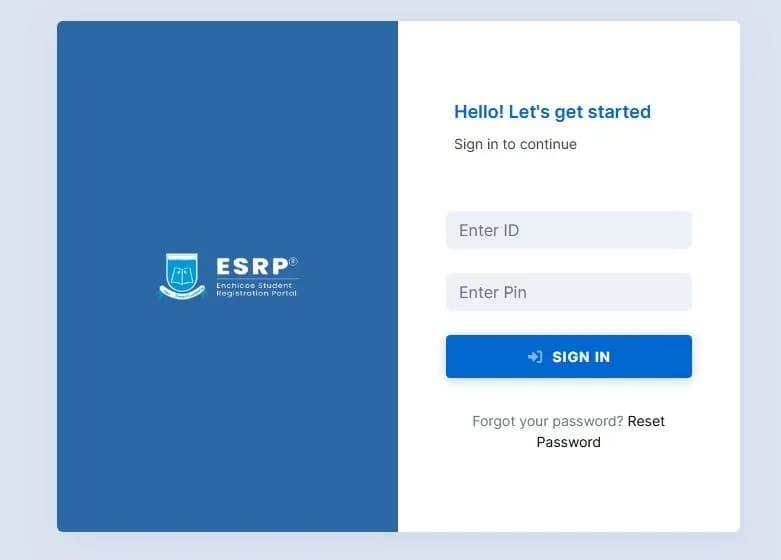The ESRP sign-in page